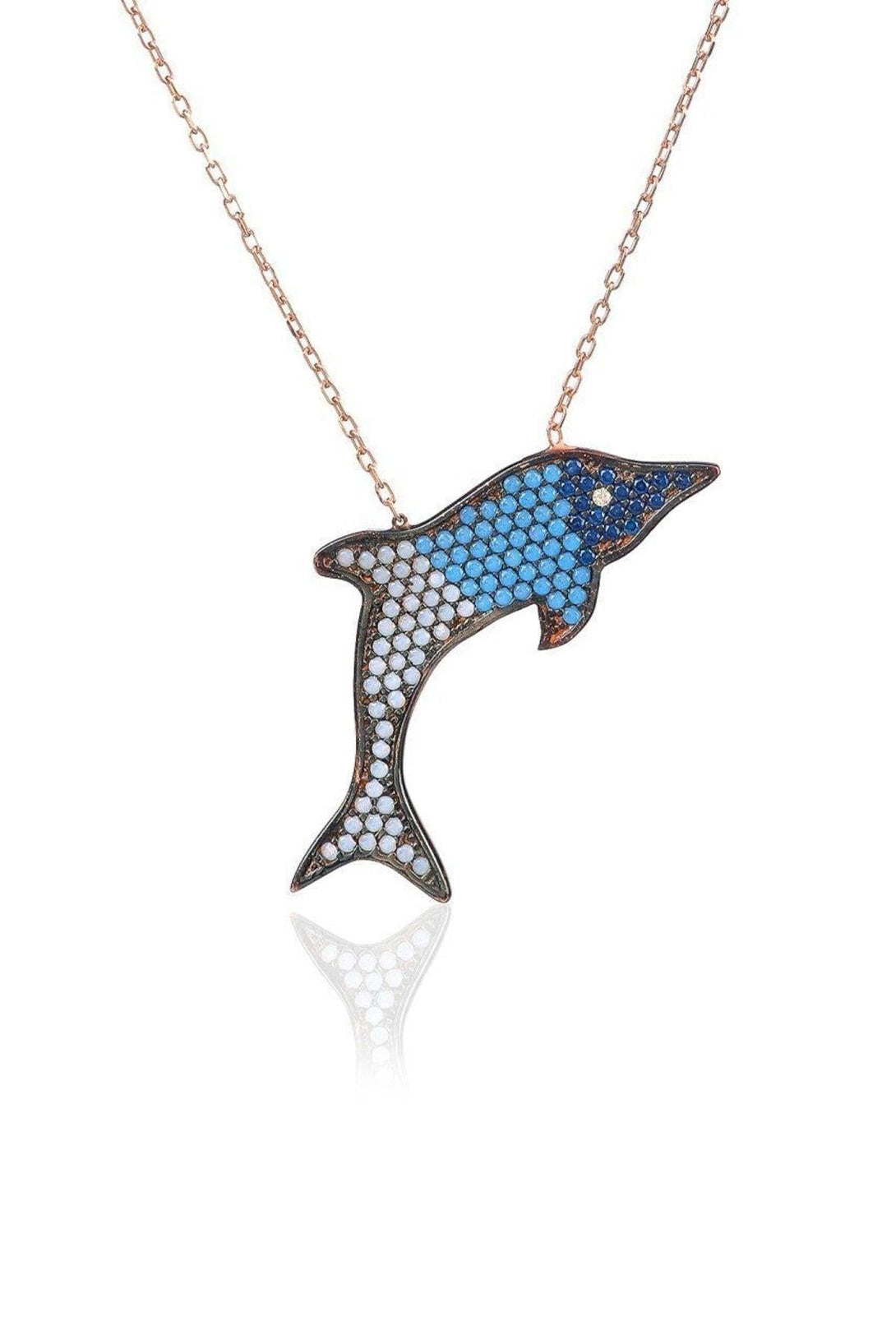 Dolphin 925 Sterling Silver Necklace With Blue Zircon Stone