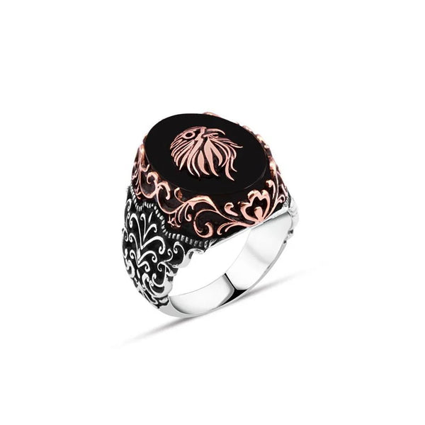 Eagle Head On Onyx Stone Men's Ring