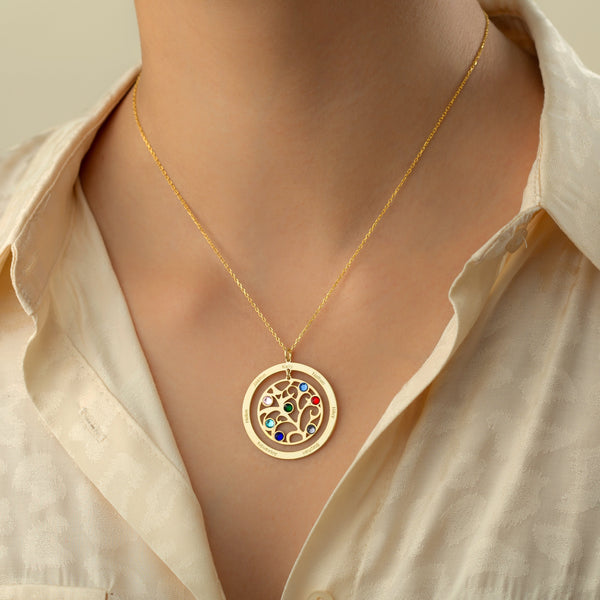 Elegant Gold Tree Of Life Pendant Necklace With Multi-Color Stones