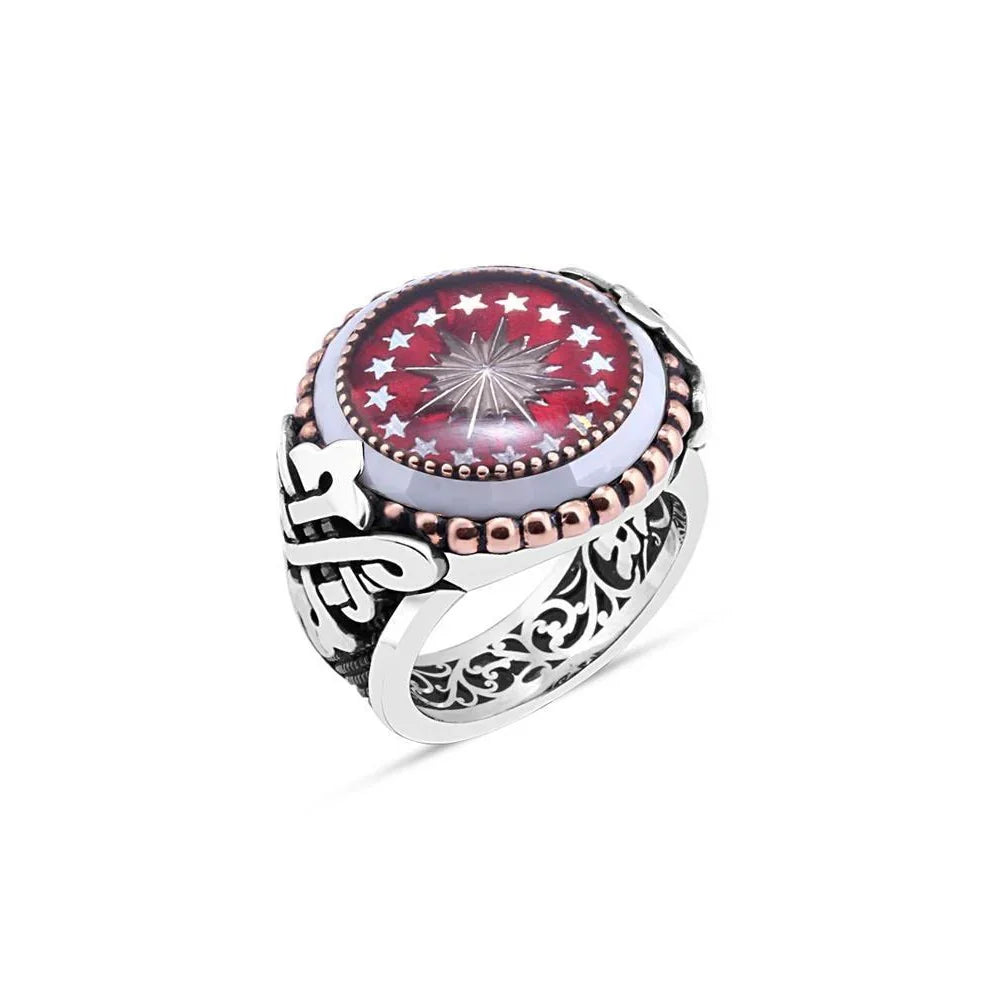 Emblem Model Men's Ring With Circle Stone On The Edge