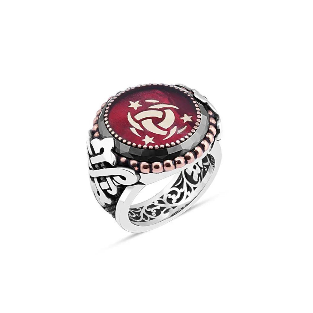 Enamel Edge Circle Stone Men's Ring