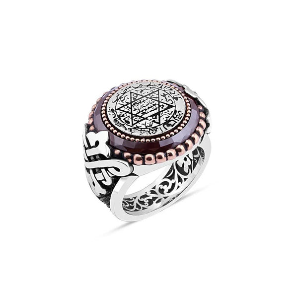 Enamel Seal Of Solomon With Circle Stone Men's Ring