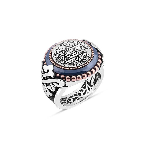 Enamel Seal Of Solomon With Circle Stone Men's Ring