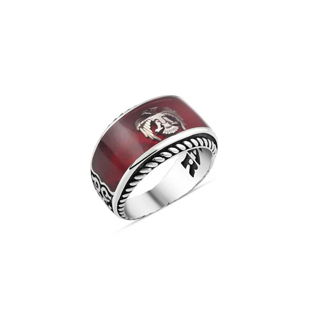 Enameled Seljuk Eagle Men's Ring