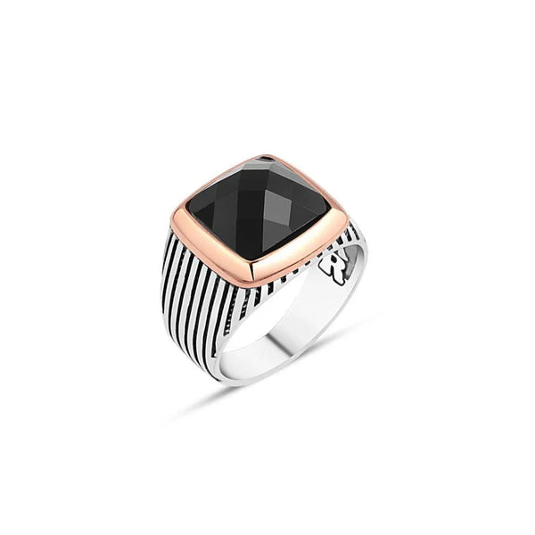 Facet Cut Black Zircon Stone Men's Ring