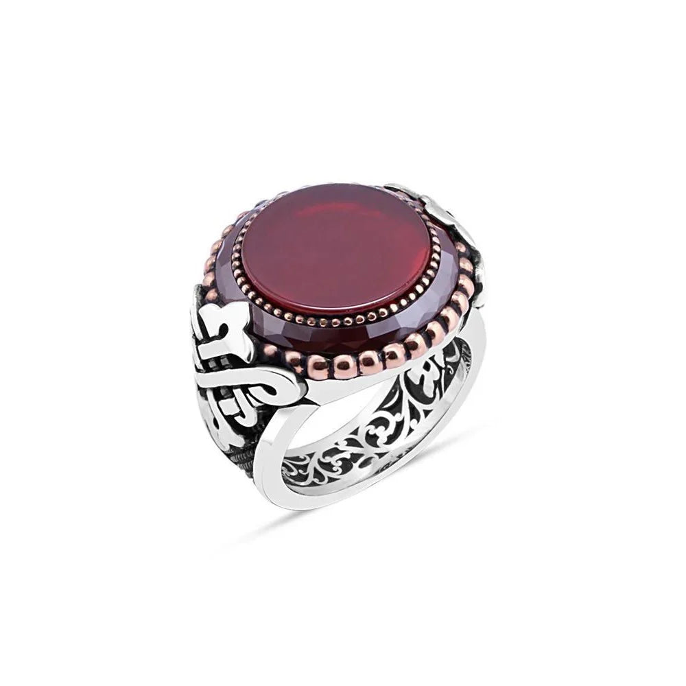 Flat Red Stone Edge Gemstone Men's Ring