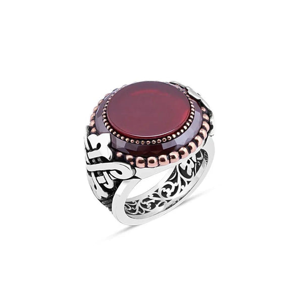 Flat Red Stone Edge Gemstone Men's Ring