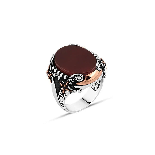 Flat Red Stone Edge Sword Men's Ring