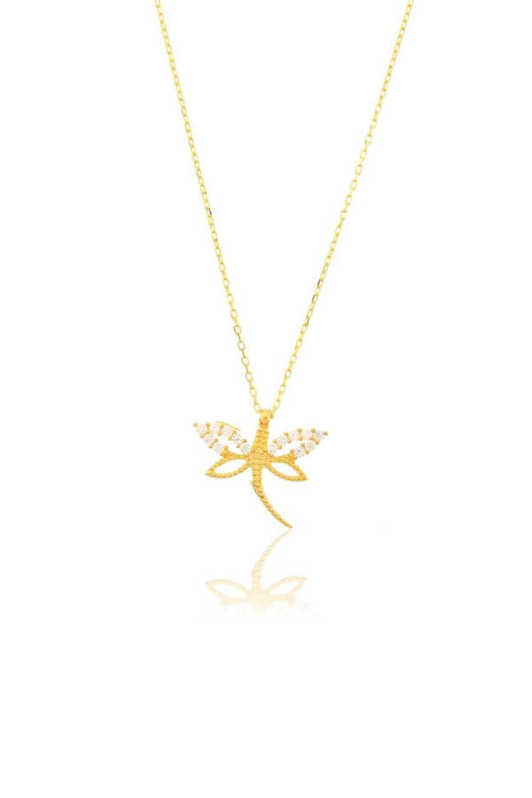 Gold Color 925 Sterling Silver Dragonfly Necklace With Zircon Stone