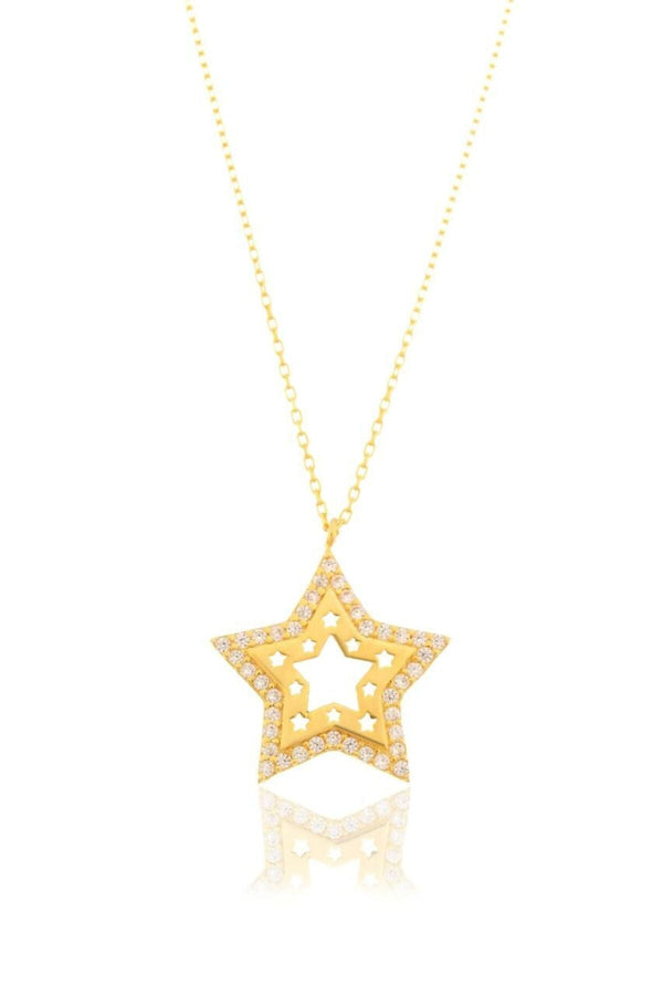 Gold Color 925 Sterling Silver Star Necklace With Zircon Stone