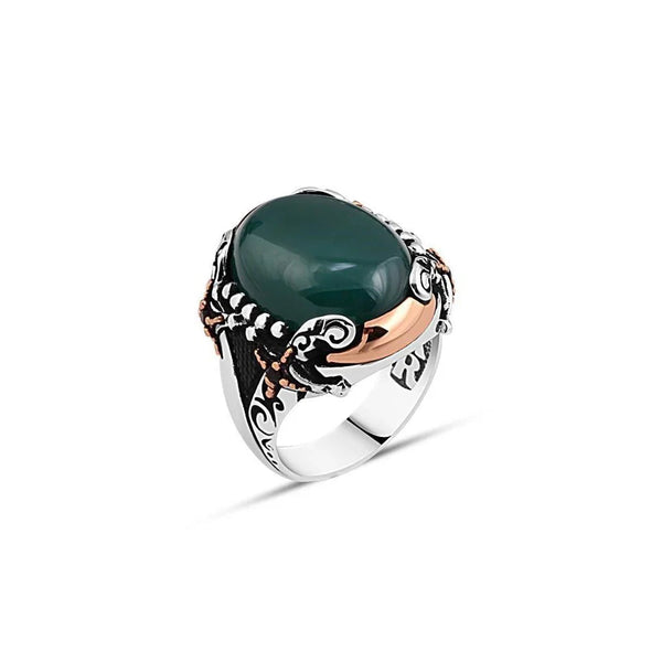 Green Red Stone Edged Sword Men's Ring