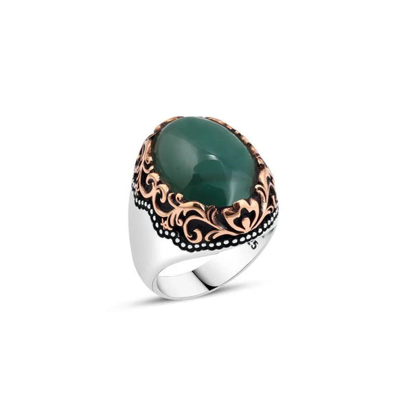 Hooded Green Red Stone Men's Ring