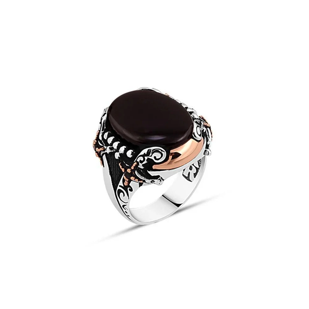 Hooded Onyx Stone Edged Sword Men's Ring