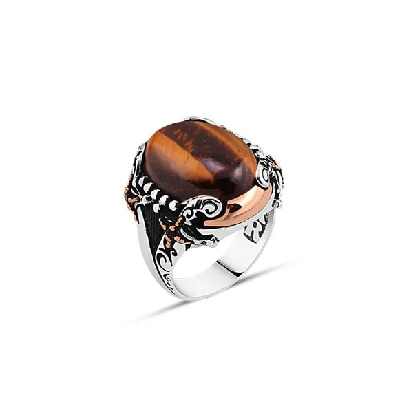 Hooded Tiger'S Eye Stone Edge Sword Men's Ring