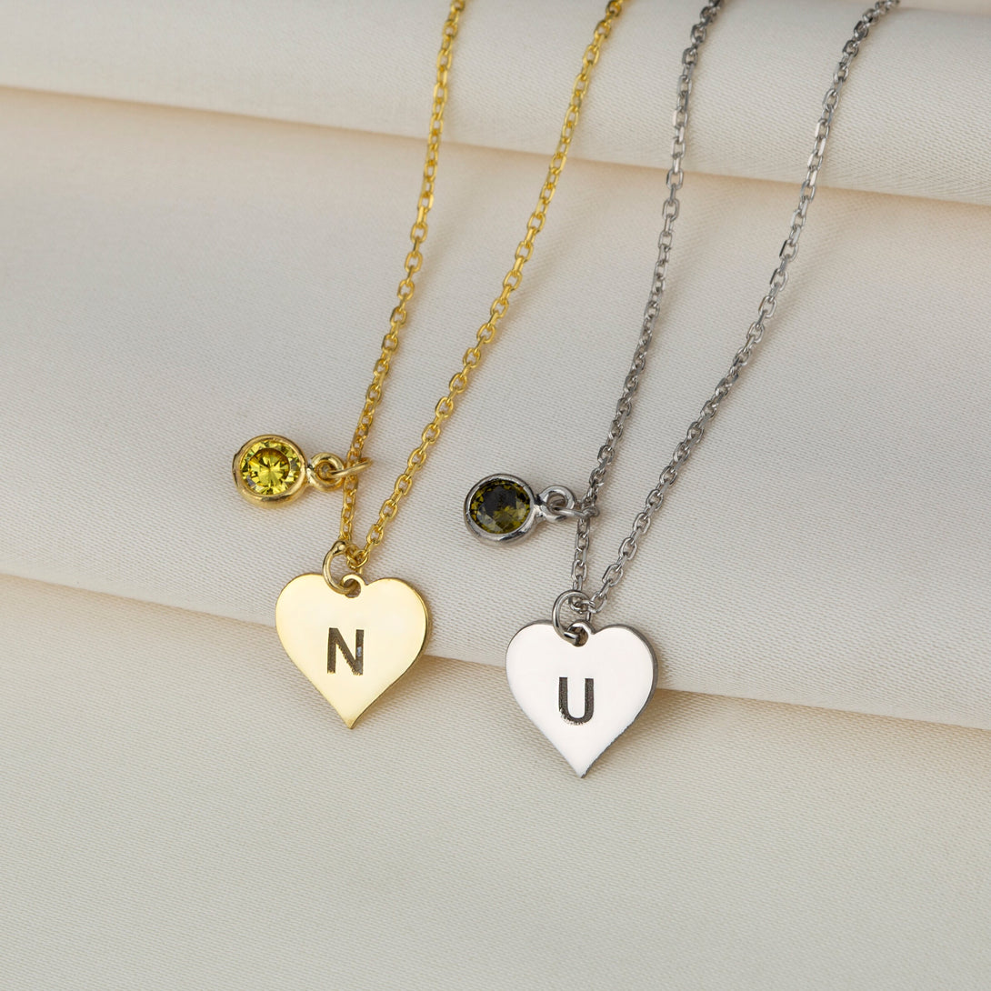 Letter Heart Necklace With Birth Stone