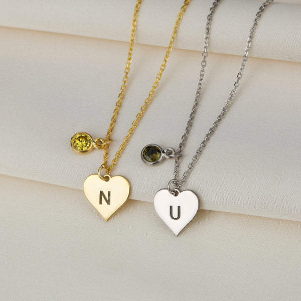 Letter Heart Necklace With Birth Stone