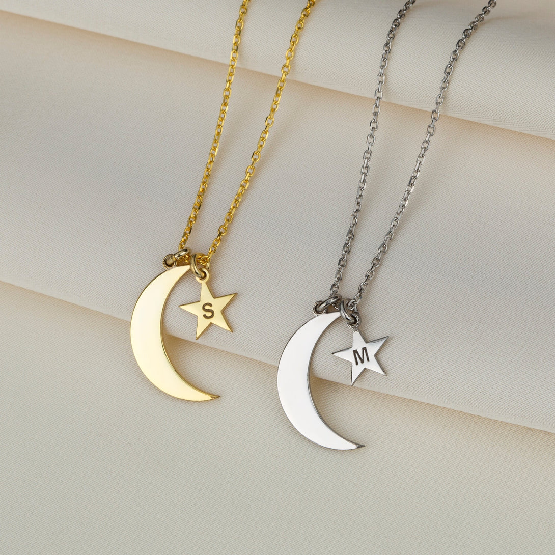 Lettered Crescent Star Necklace