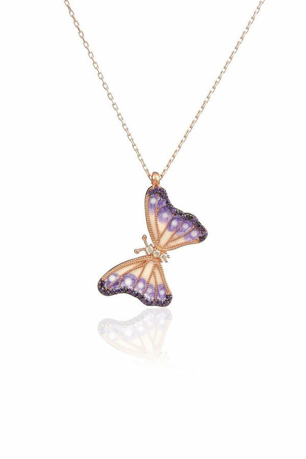 Lilac 925 Sterling Silver Butterfly Necklace With Zircon Stone