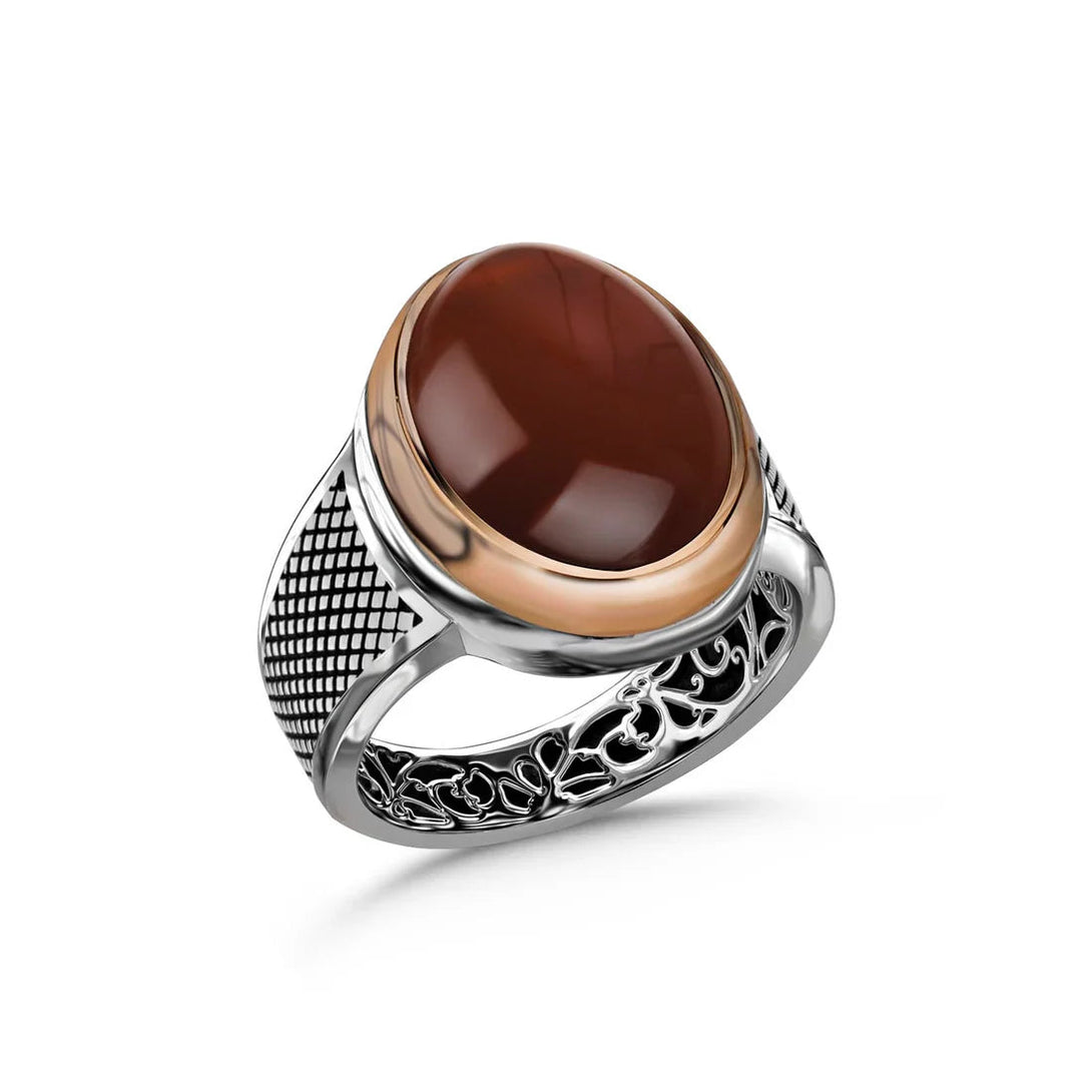 Men's Sterling Silver Agate Ring With Intricate Design - Elegant And Bold Statement Jewelry