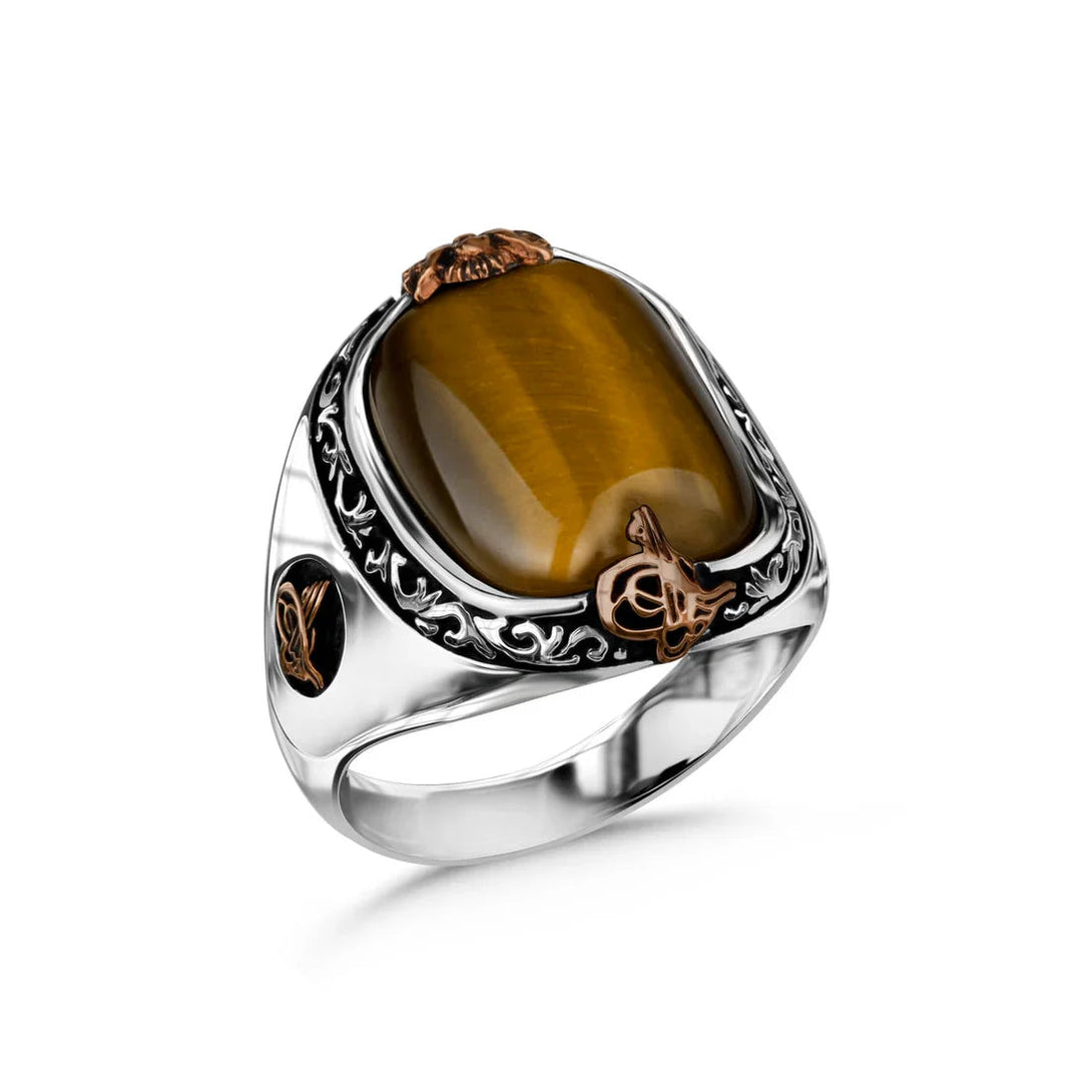 Men's Sterling Silver Tiger Eye Ring With Ottoman-Style Design – Bold And Timeless Statement Jewelry