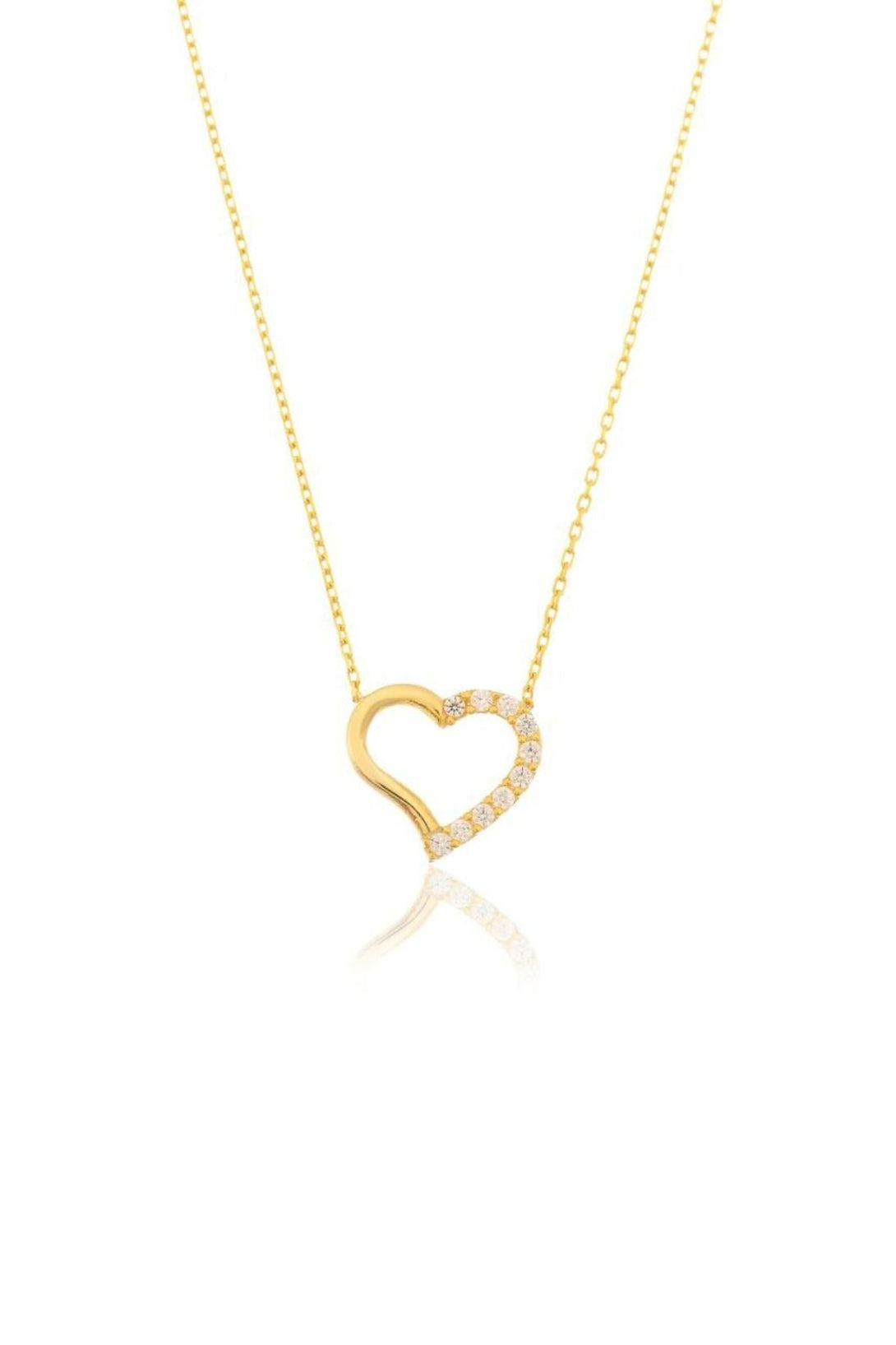 Minimalist Silver Heart Necklace With Zircon Stone