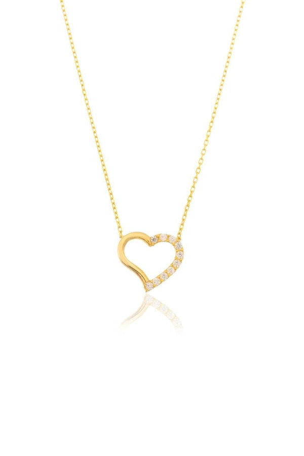 Minimalist Silver Heart Necklace With Zircon Stone