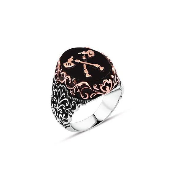 Onyx Stone Double Axe Men's Ring