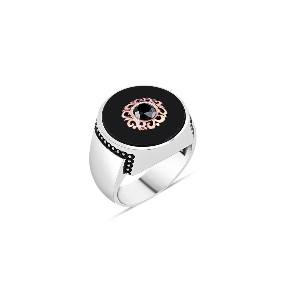 Onyx Stone Mid Zircon Stone Motive Men's Ring