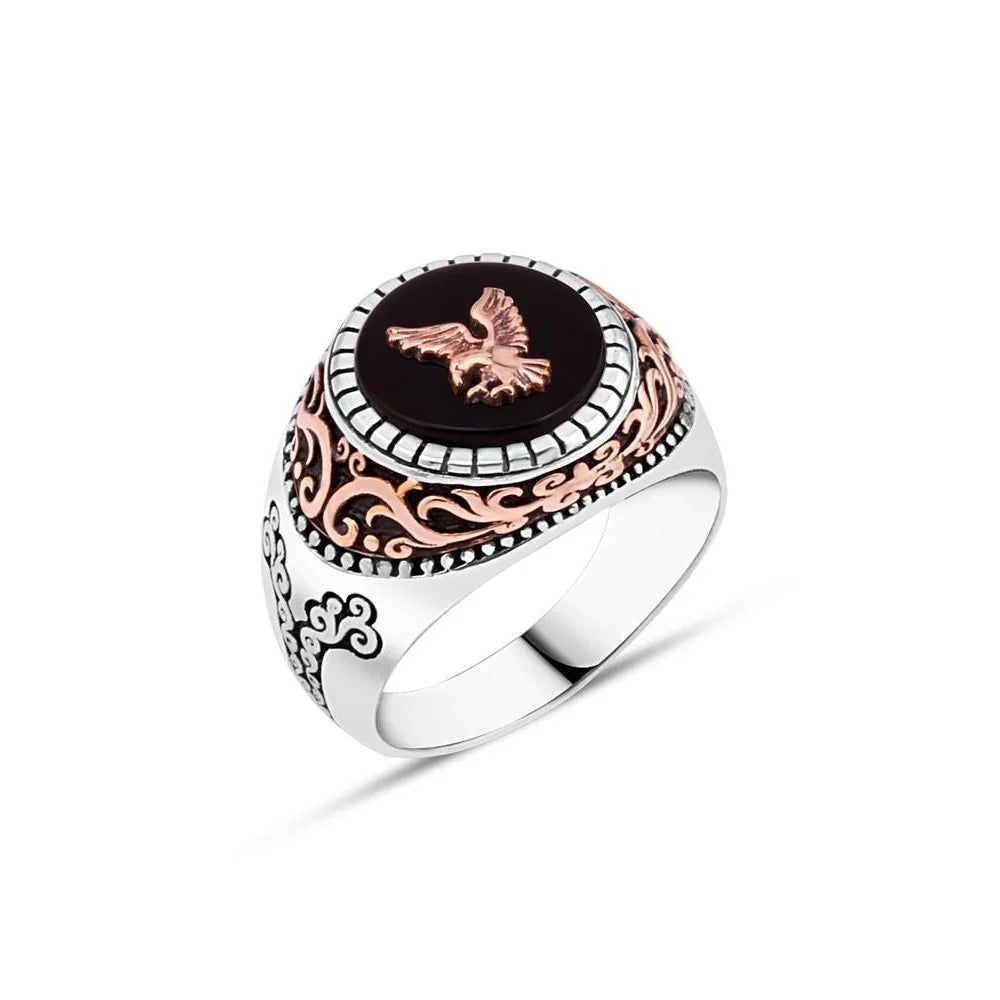 Onyx Stone On Top Eagle Motive Men's Ring