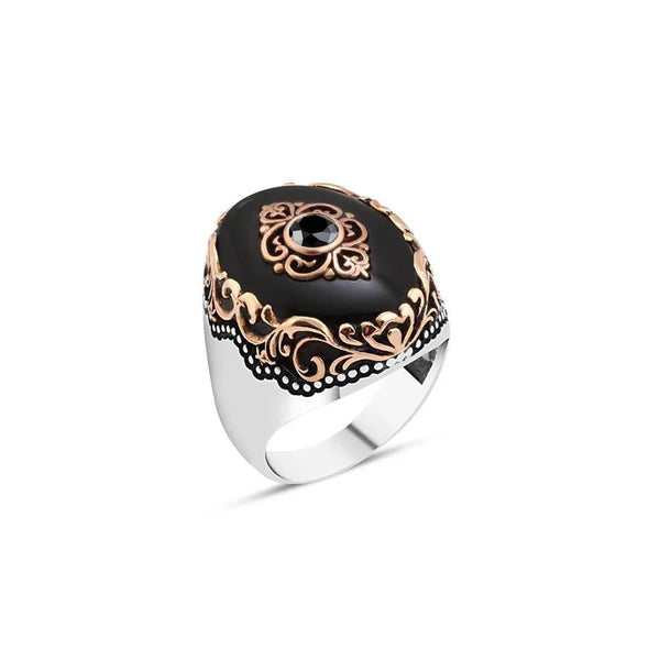 Onyx Stone Patterned Men's Ring