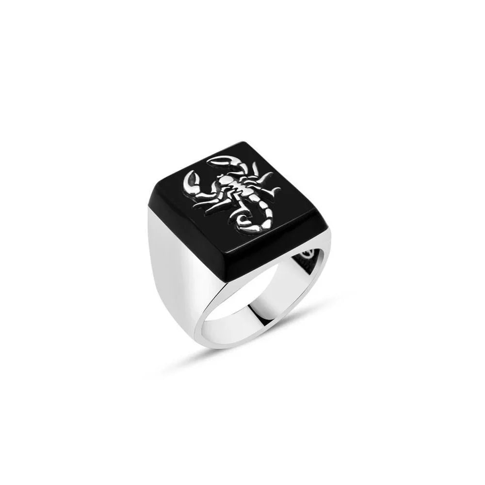 Onyx Stone Scorpion Symbol Men's Ring