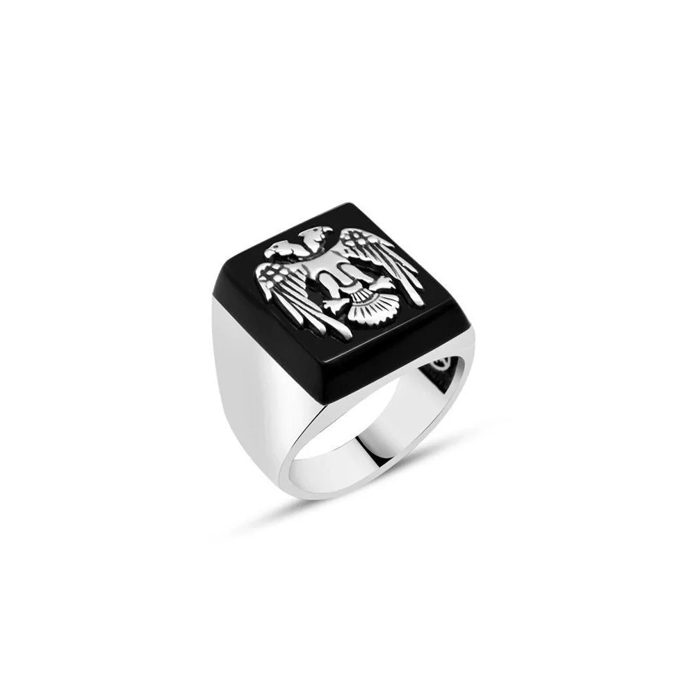 Onyx Stone Seljuk Eagle Men's Ring