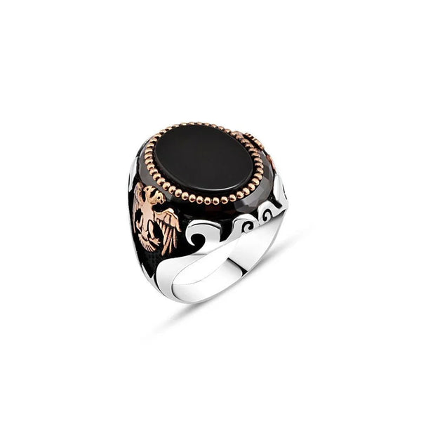 Onyx Stone Side Seljuk Karata Men's Ring