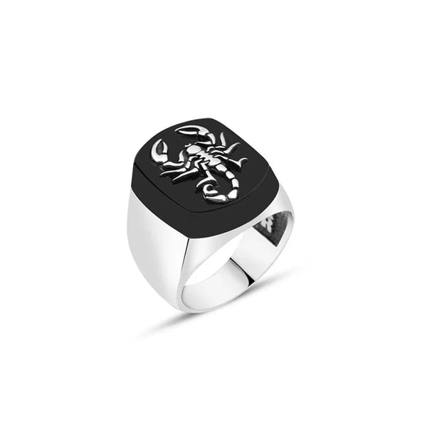 Onyx Stone With Scorpion Symbol Men's Ring