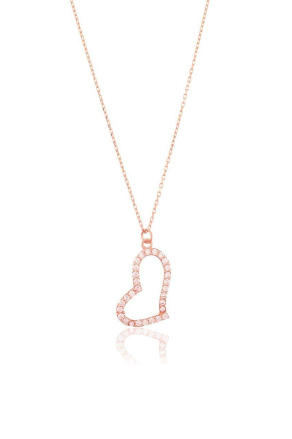 Open Heart Pendant Necklace With Sparkling Zircon Accents