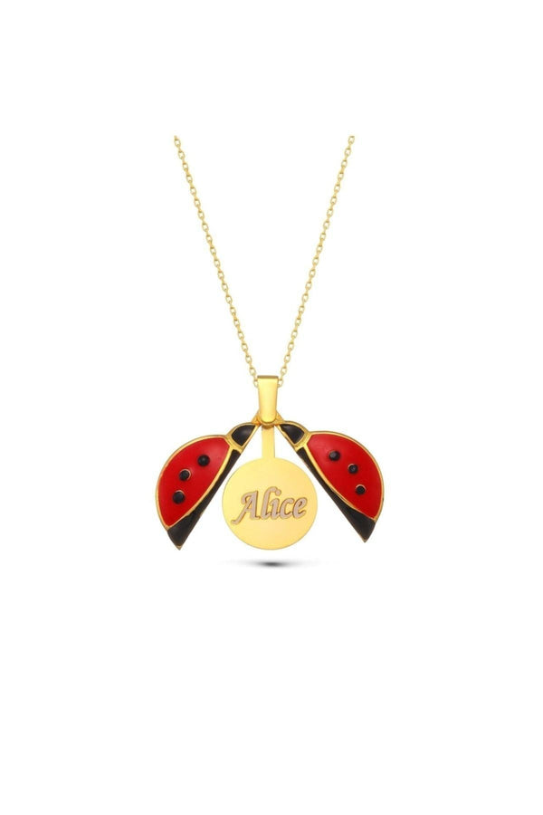 Personalized 925 Sterling Silver Ladybug Design Name Necklace And 925 Sterling Silver Chain