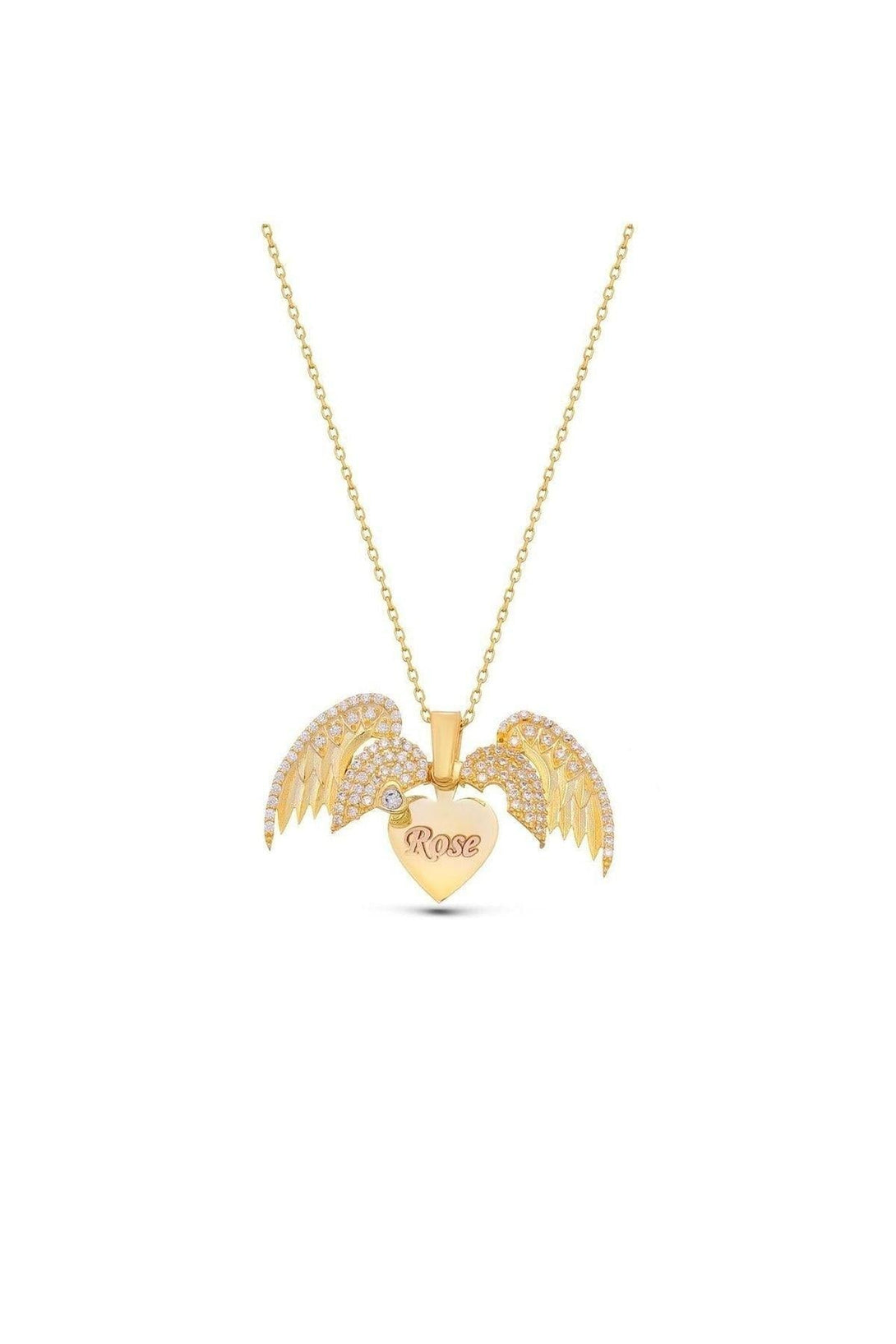 Personalized 925 Sterling Silver Name Necklace With Double Angel Wings Heart