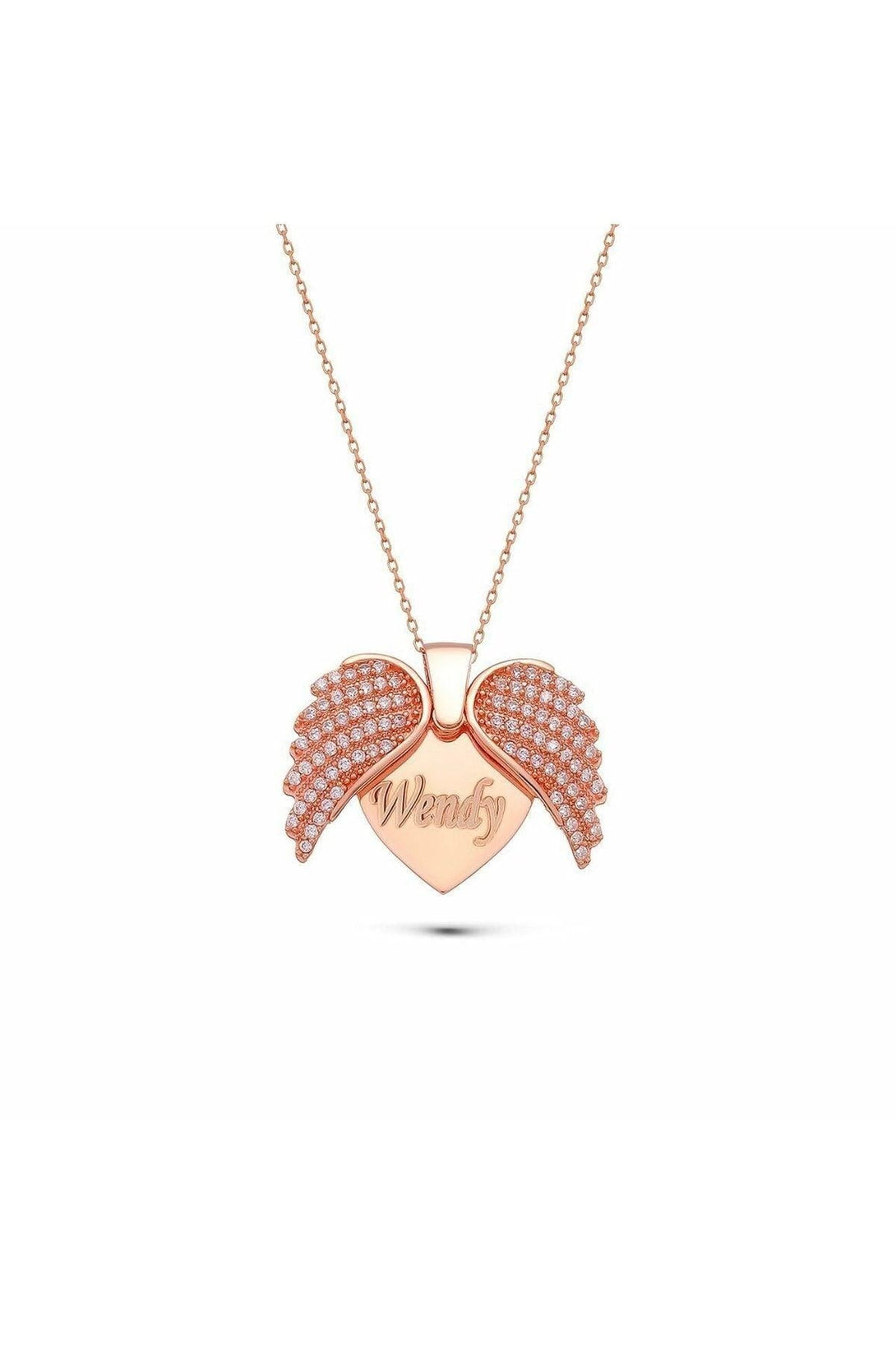 Personalized 925 Sterling Silver Name Necklace With Gold Winged Heart