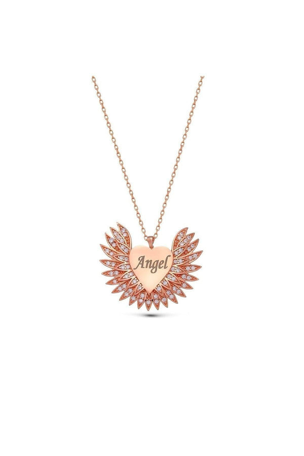 Personalized 925 Sterling Silver Name Necklace With Winged Heart