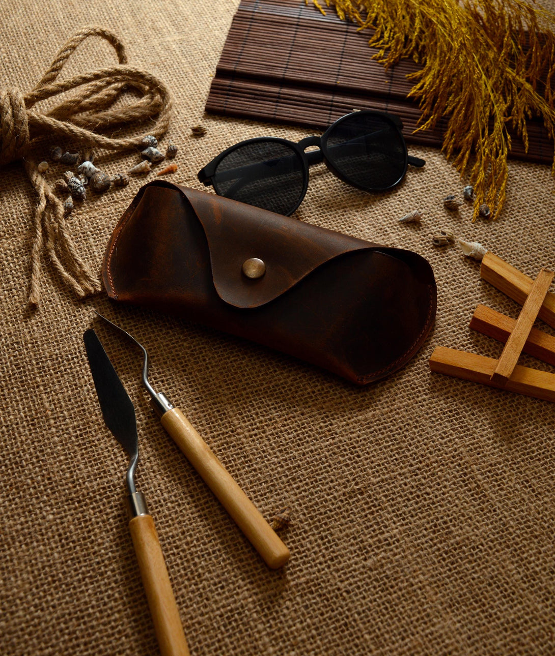 handmade genuine leather glasses case for men women
