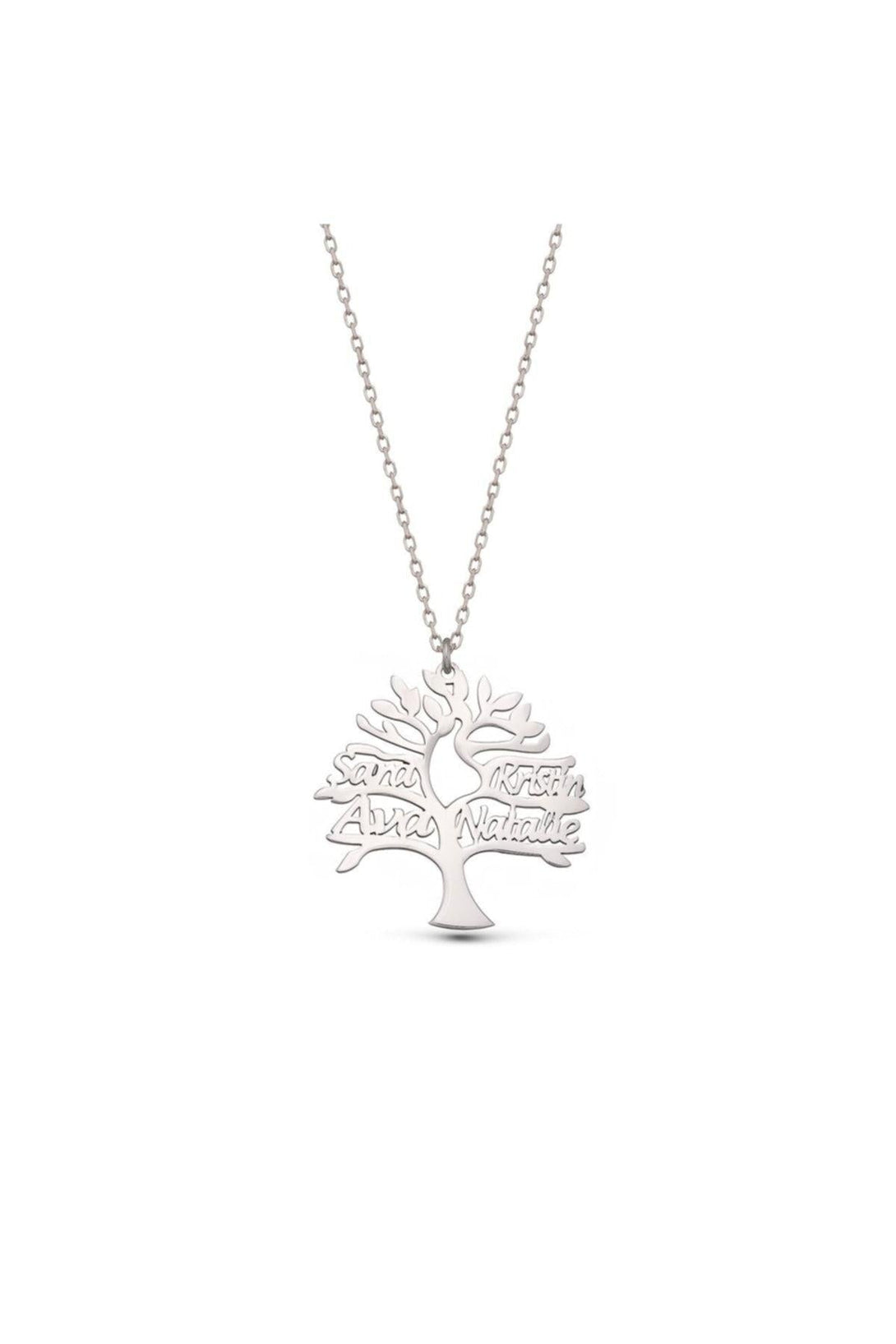 Personalized Tree Of Life 925 Sterling Silver Necklace With 4 Names