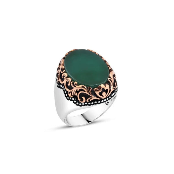 Plain Green Red Stone Men's Ring