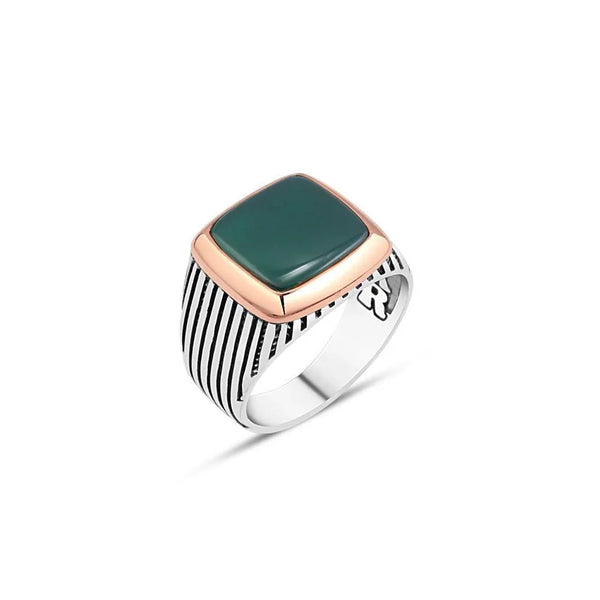 Plain Green Red Stone Men's Ring