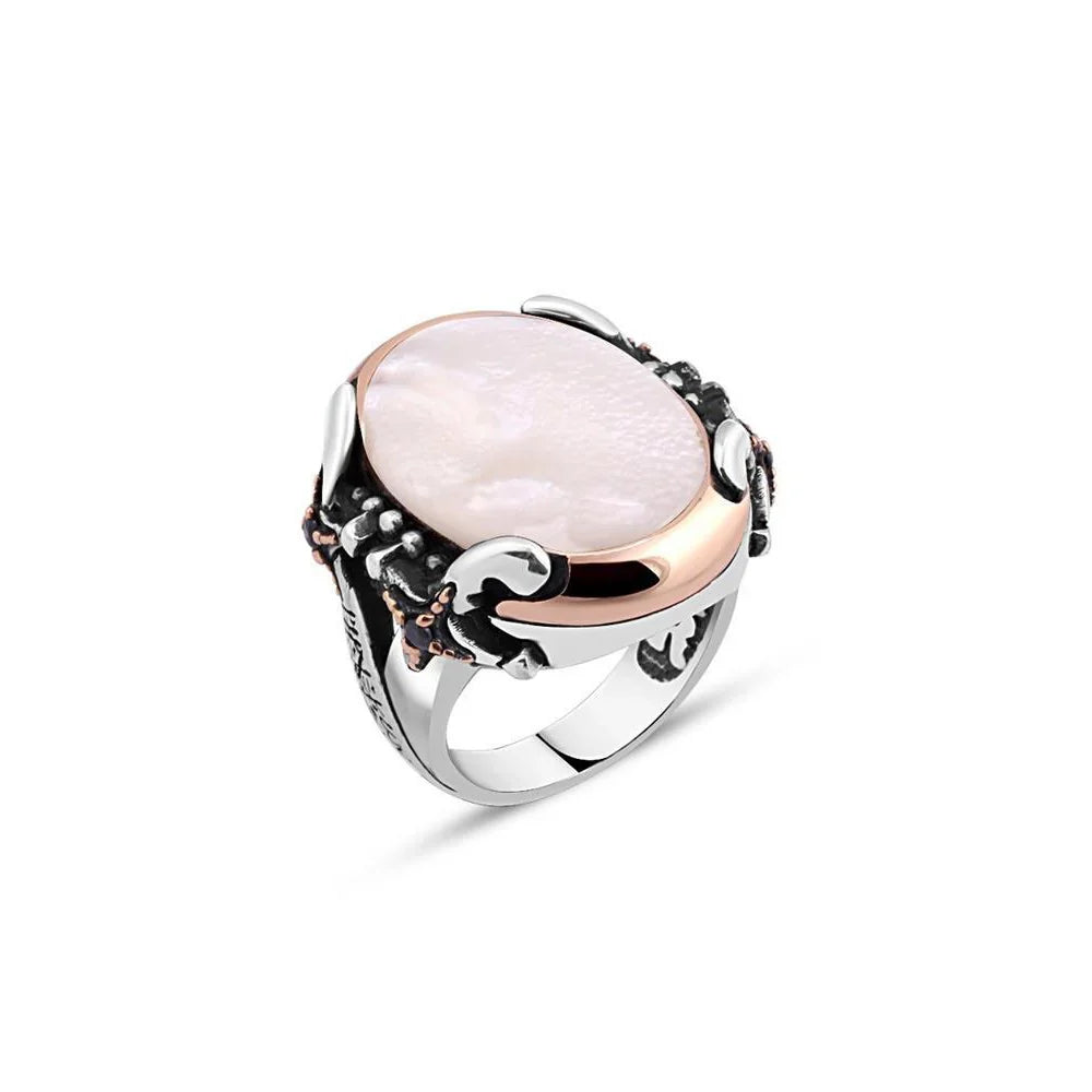 Plain Mother Of Pearl Stone Edged Swords Men's Ring