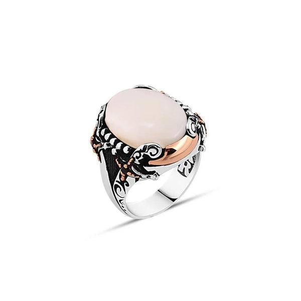 Plain Mother Of Pearl Stone Edges Swords Men's Ring