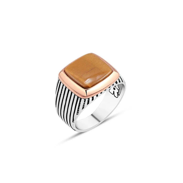 Plain Tiger Eye Stone Men's Ring