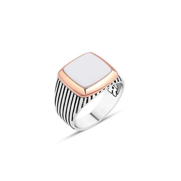 Plain White Onyx Stone Men's Ring