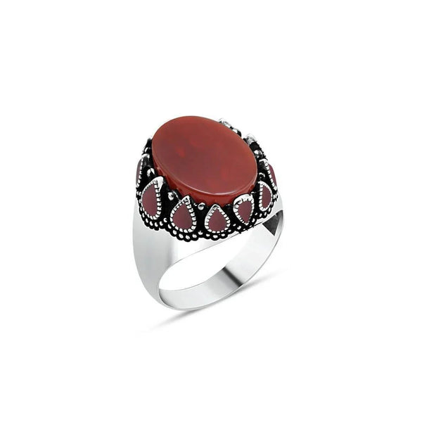 Red Red Stone Sides Red Enamel Men's Ring