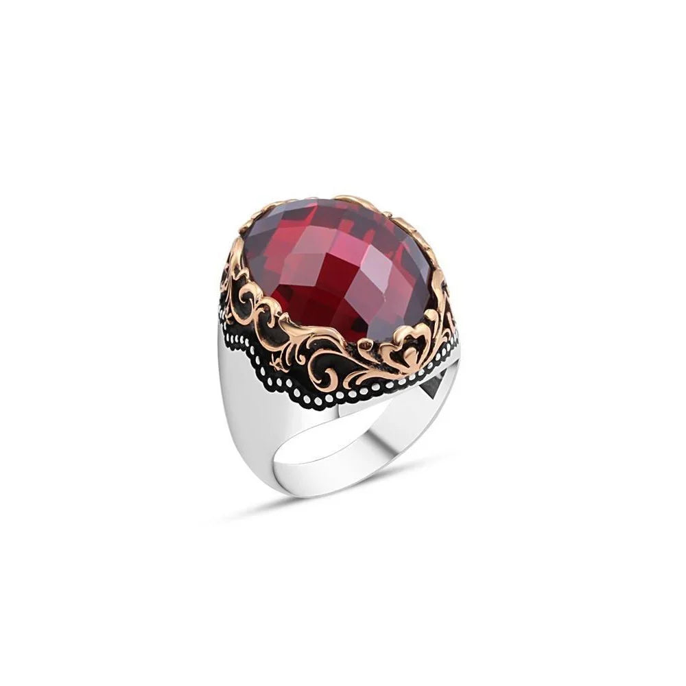 Red Zircon Stone Men's Ring