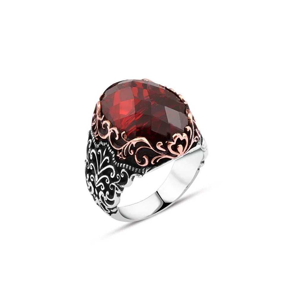 Red Zircon Stone Men's Ring